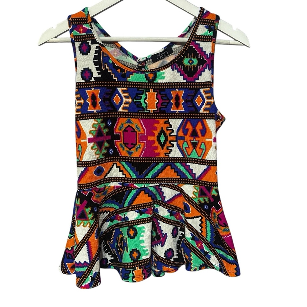 Y2K Peplum Going Out  Geometric Patterned Cut Out Back Top Medium DEB